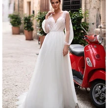 LORIE, Пляжное свадебное платье с кружевной аппликацией, дизайн, Vestidos de novia, пышные рукава, свадебное платье длиной до пола, свадебные платья