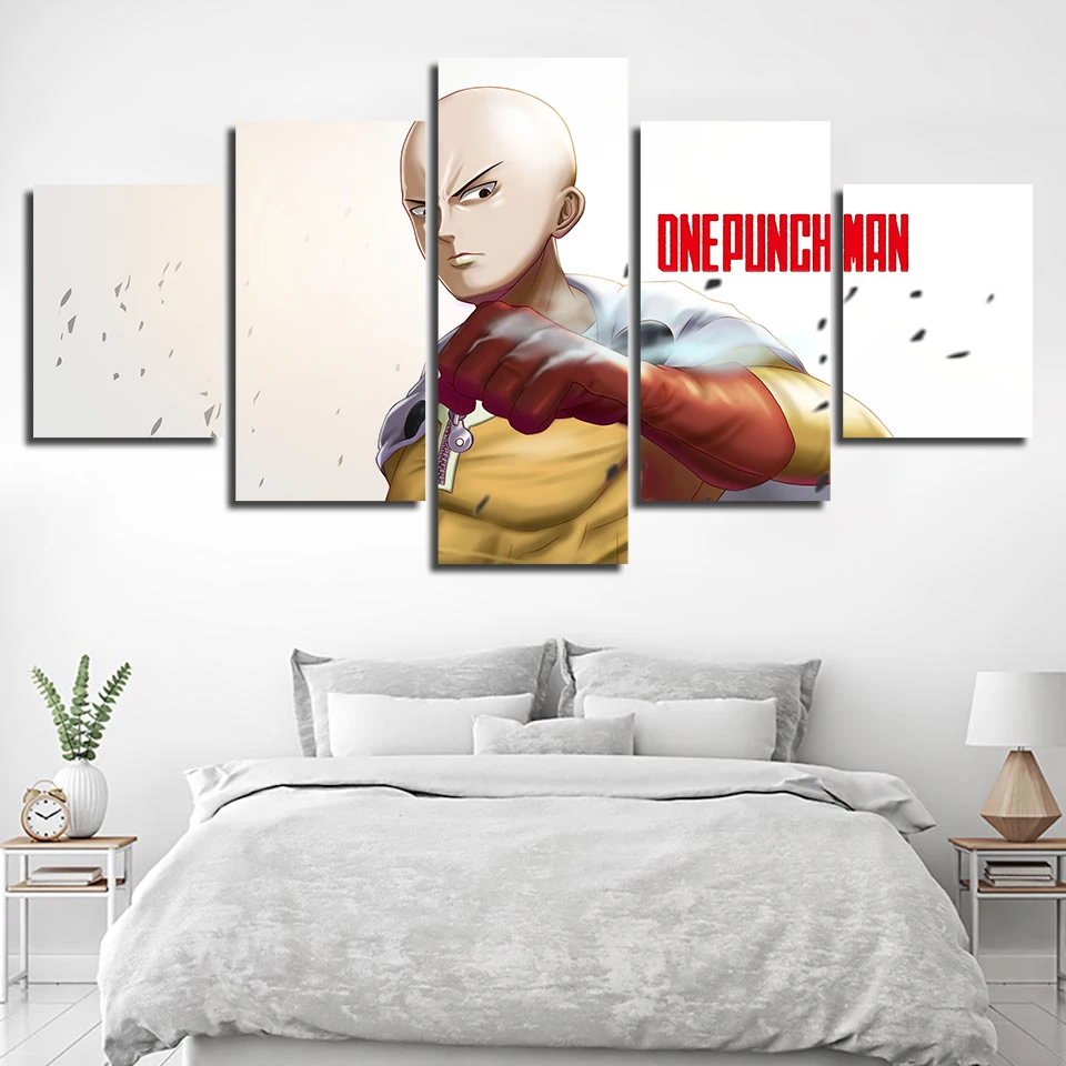 

HD Printed Home Decor Canvas 5 Pieces One Punch Man Anime Poster Painting Wall Artwork Modular Picture Frame For Living Room