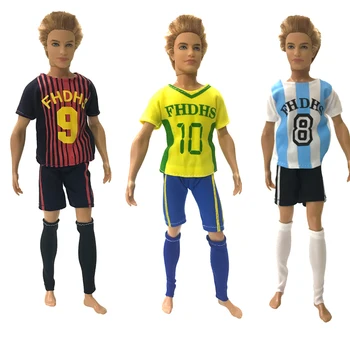 

NK 3 Set/Lot Doll Clothes Sport Football Male Footballer Doll Clothes With Sports Shirt Pants For Barbie Boy Male Ken Doll