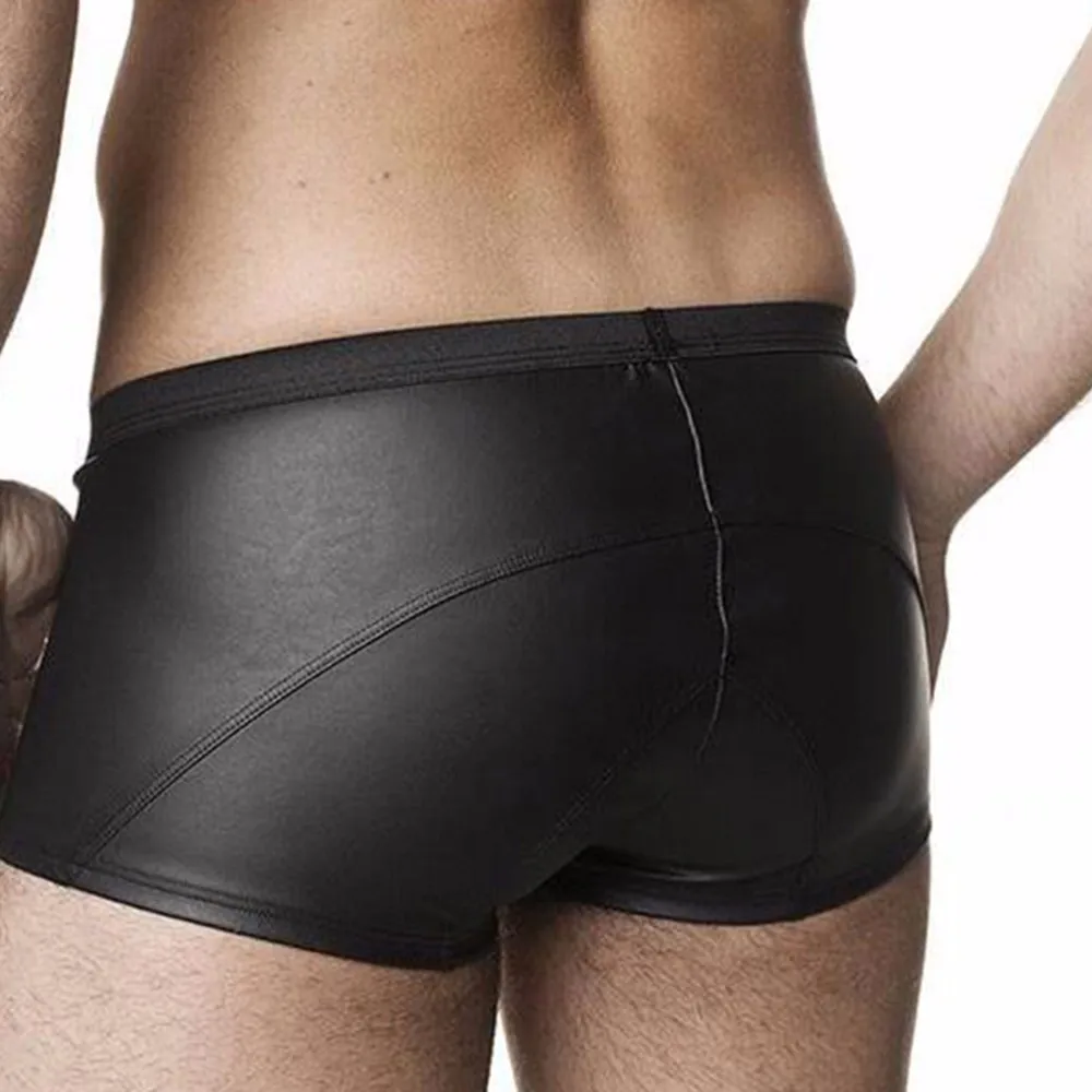 XXL New Sexy Boxershorts Men Black Leather German Fetish Zipper Open Crotch Lingerie Underwear Exotic Male Club Boxer Hombre (4)
