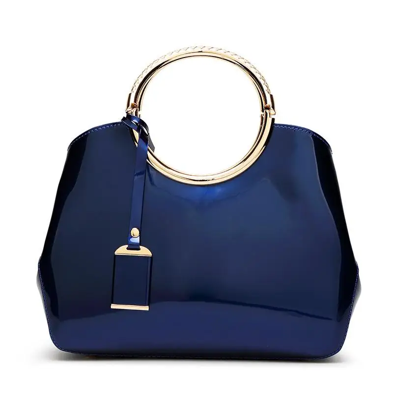 Женские сумки из лакированной кожи, сумочка на плечо, роскошная сумка с верхней ручкой - Цвет: Синий