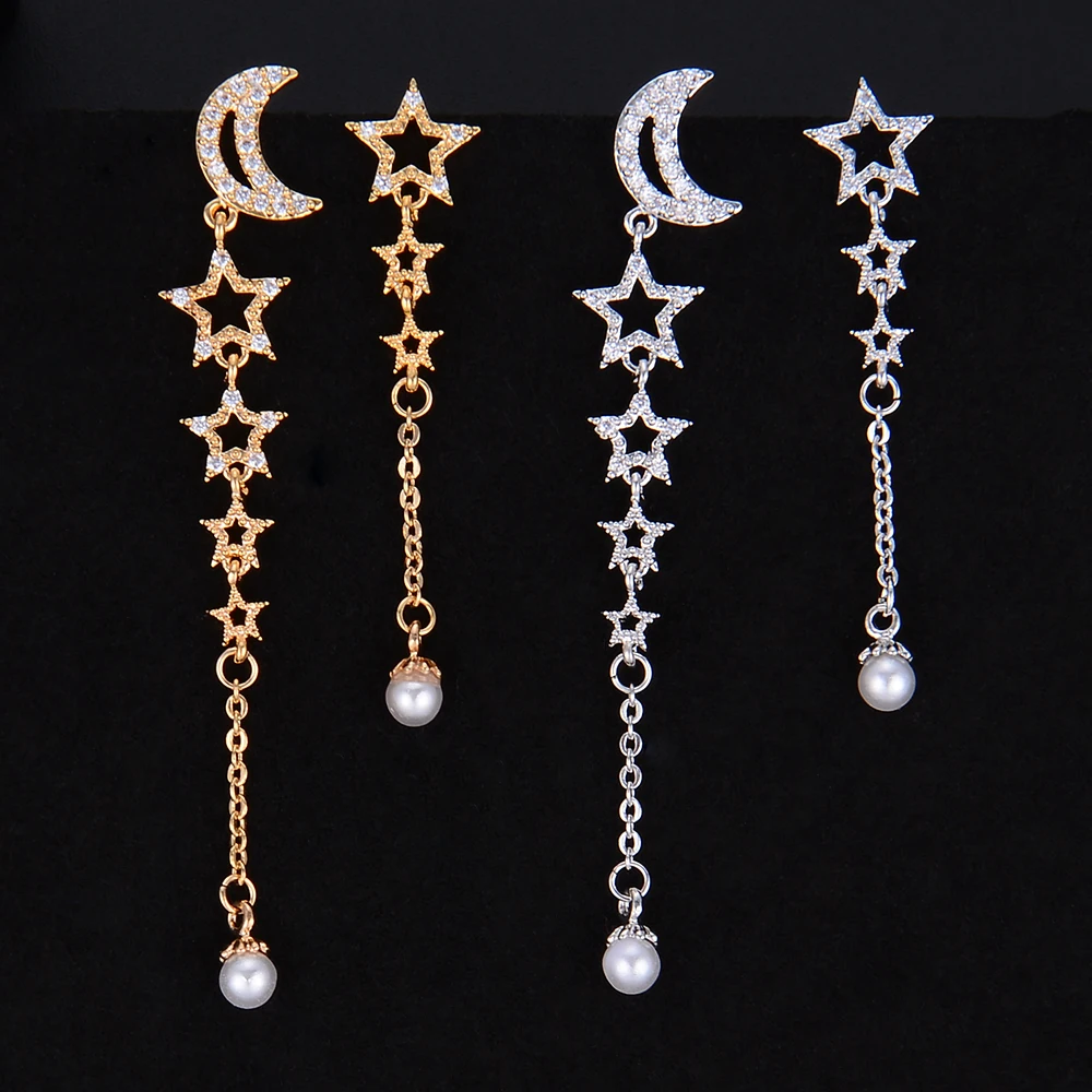 Godki Elegant Star Meteor Imitation Pearl Tassel Drops Cubic