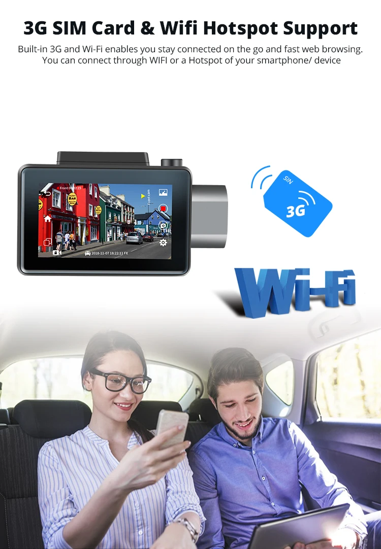OTFPlus D01 3g WiFi Автомобильный видеорегистратор с 3," сенсорным ips экраном Android gps камера рекордер 1080P двойной объектив WDR 24 часа монитор DVR