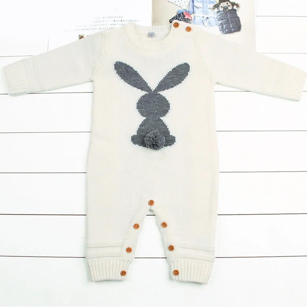 Вязаная одежда с кроликом для маленьких девочек, детские комбинезоны с длинными рукавами, детские комбинезоны, комбинезоны для новорожденных, комбинезон для младенцев, костюм для девочек - Цвет: WT3409M
