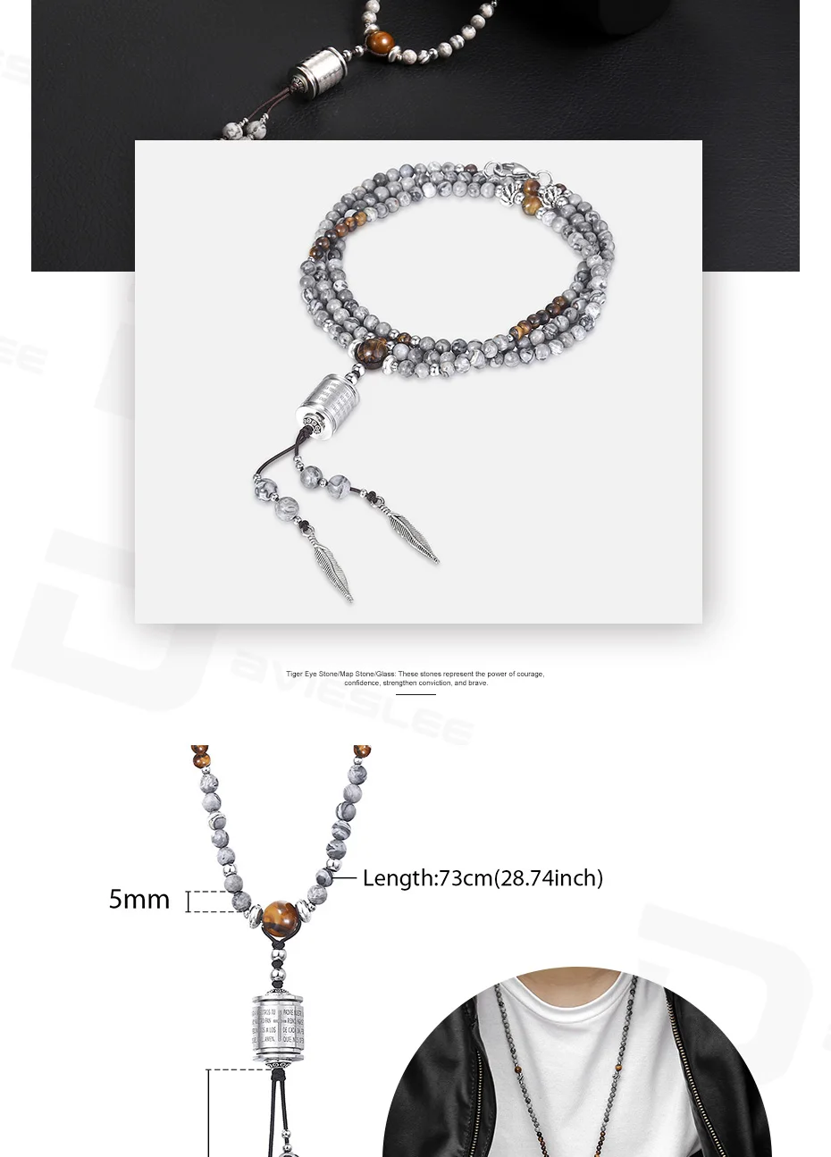 Davieslee ожерелье из черного стекла с бусинами для женщин и мужчин матовое серебряное ожерелье с подвеской в виде стрелы Будды 6 мм DNM07