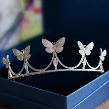 Butterfly Full Zircon Tiara Bride Micro Pave CZ Crown Headband Wedding Hair Accessories Diadem Jewelry Tiaras Coroa WIGO0950