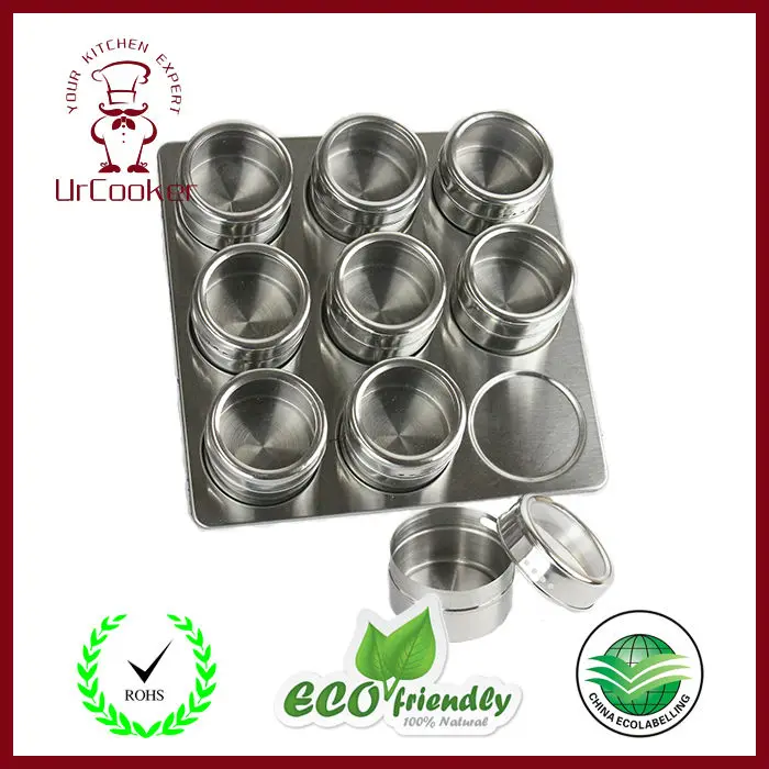  9pcs/Set High Quality Useful Spice Stainless Steel Magnetic Cruet Condiments Spice Rack Pots Set For Spice 