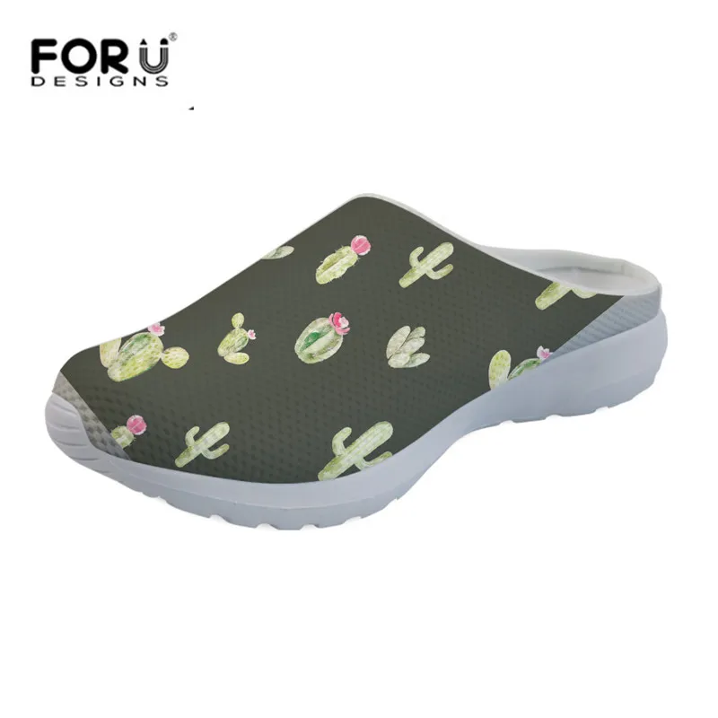 

FORUDESIGNS Women Light Mesh Sandals Cute Cactus Flowers Floral Print Summer Slip On Slippers for Female Casual House Shoes Girl