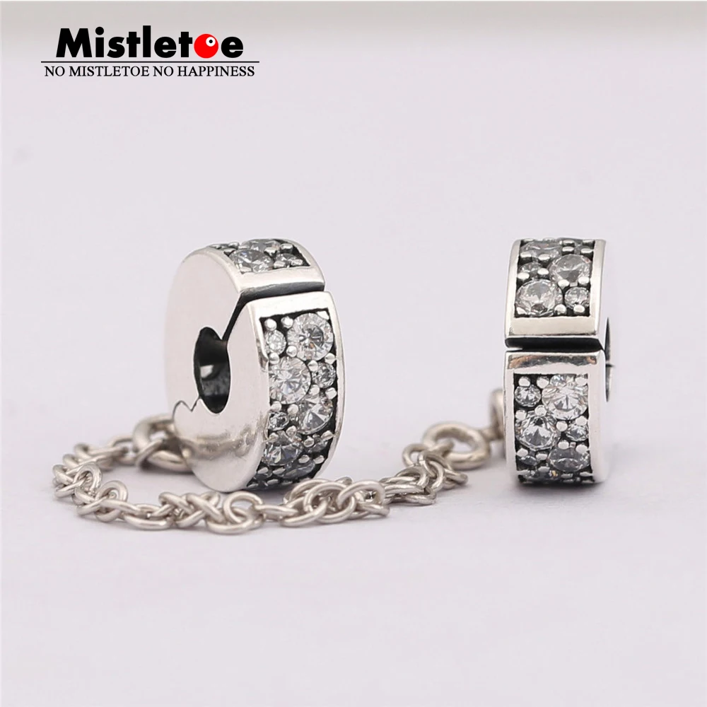 

Mistleto 925 Sterling Silver Shining Elegance Safety Chain, Mistletoe Rose & Clear CZ Fit Original Bracelet Authentic Jewelry