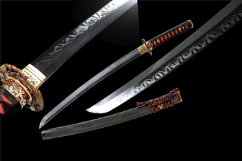 

Hand-Forge Japanese Sword Samurai Katana Clay Tempered T10 Steel Blade Sharp Wood Fishskin Sheath