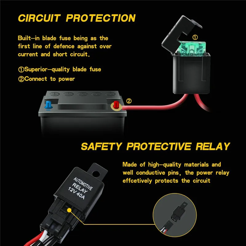 Kongyide автомобильный светильник, ВКЛ./ВЫКЛ., переключатель питания и реле, комплект проводки 12 В, светодиодный светильник, бар для бездорожья, 180 Вт, 14AWG, 8фт, 40А, Прямая поставка, f20