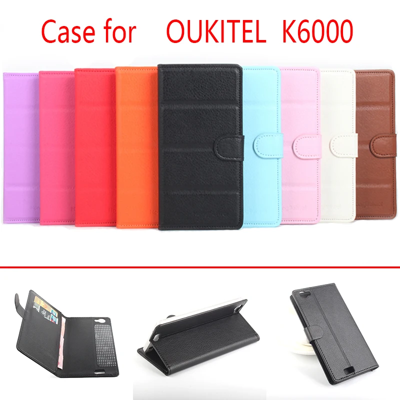 

phone Case For Oukitel K6000 Phone Case Folio Flip Pure Color Lichee Pattern PU Leather Wallet Case Cover Cash/Card Slots