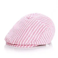 Pink Осенние береты для малышей, детская модная шапка, Детская полосатая Классическая Стильная шляпа для малыша кепки для мальчиков, Детские береты для девочек, детские шапки, 3 цвета - Цвет: Pink