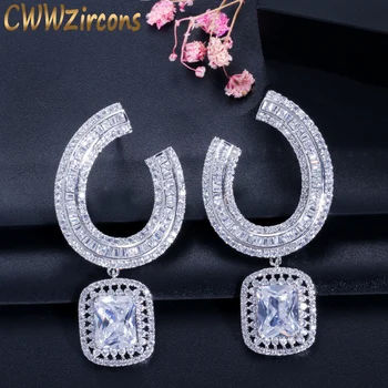 

CWWZircons Fully Gorgeous CZ Stones Women Party Jewelry Large Square Drop Zirconia Earrings For Wedding Bridal Gift CZ336