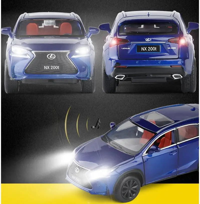 Kopen Hoge simulatie 132 schaal pull back NX 200 t, lichtmetalen auto, 6 open deur muziek flash auto model speelgoed, metalen diecast, gratis verzending
