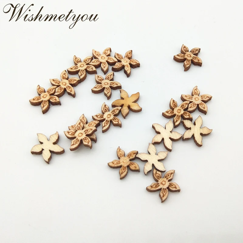 

WISHMETYOU 50pcs 11mm Cute Flowers Natural Wood Handcraft For Diy Embellishment Scrapbooking Unfinished Decor Crafts Supplies
