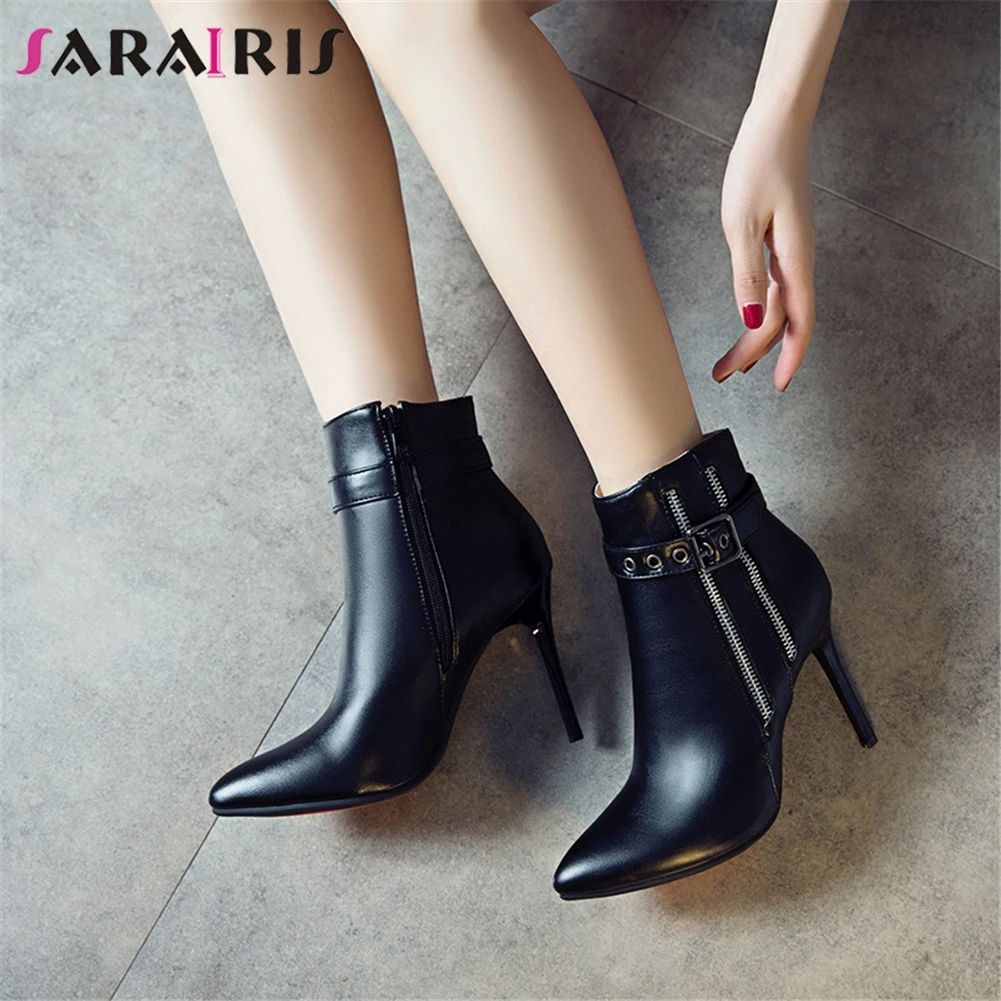 

SARAIRIS 2019 New Fashion Plus Size 34-50 Pointed Toe Add Fur Elegant Boots Woman Shoes Thin High Heels Zipper Shoes Woman Boots