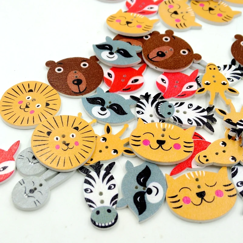Wooden Buttons cute animal head mixed 2 holes for handmade Gift Box