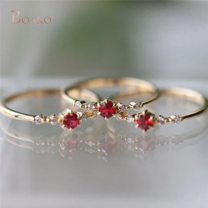 Exquisite Red Crystal Rhinestone Rings for Women Cubic Zirconia Gold Wedding Engagement Rings Anillos Mujer Jewelry 2018 Z4