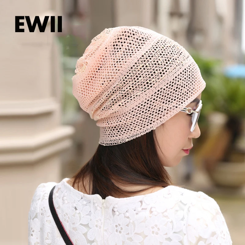 

Spring Autumn cap style female turban caps fashion street hats for women lace beanies thin Skullies hat