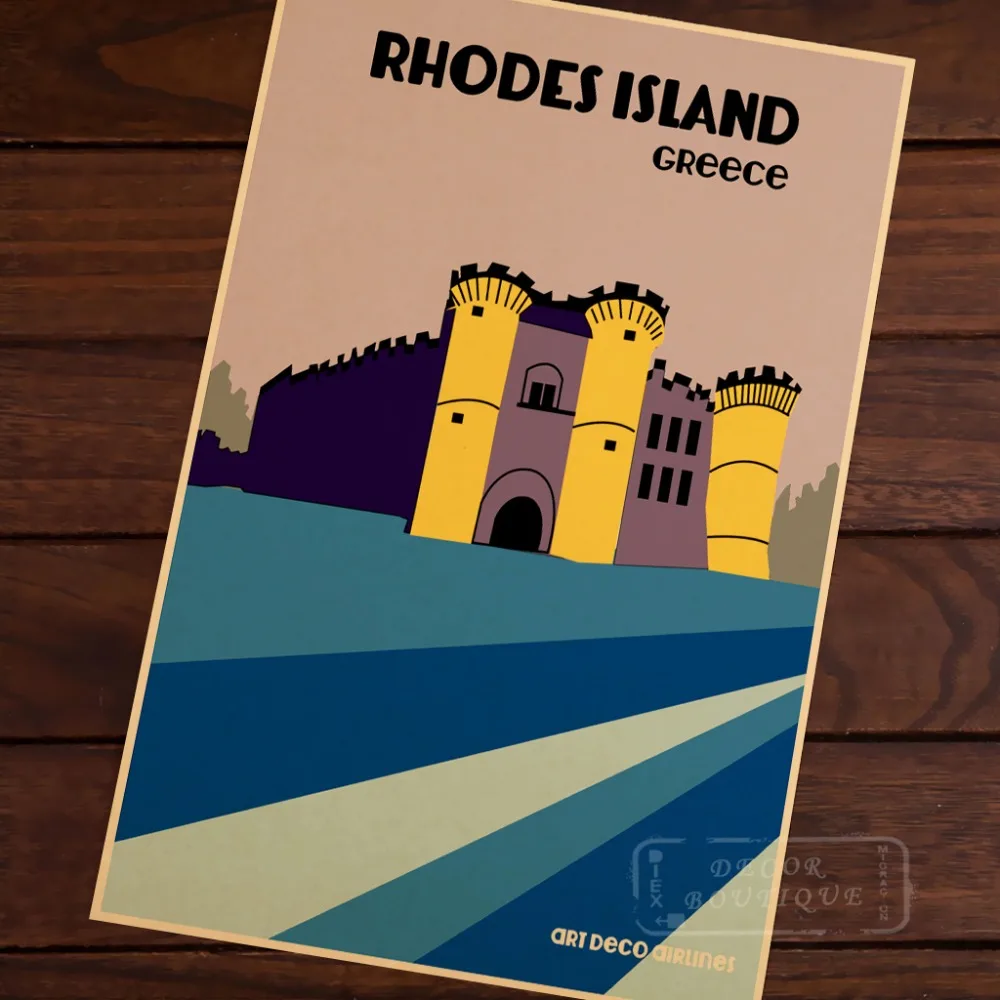 RHODES ISLAND GREECE Comics View Sight Landscape Vintage Retro Decorative Poster DIY Wall Canvas Stickers Posters Home Decor Gif | Дом и сад