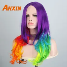 Anxin Длинные волны воды парик красочные без челки для женщин Аниме Косплей Хэллоуин парик
