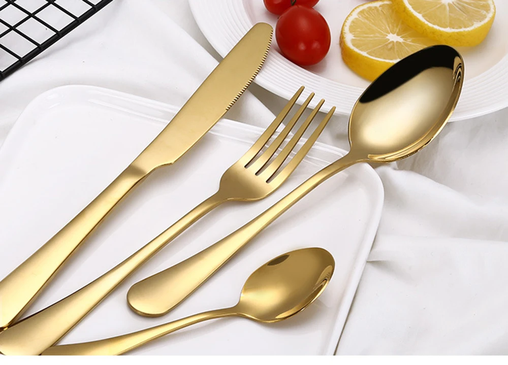 Высококачественные столовые приборы из нержавеющей стали из золота, креативная цветная Западная вилка и стейк-нож, ложка, посуда, набор кухонных принадлежностей