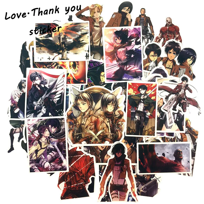 

Hot 39 Pcs Japan Anime Attack on Titan Mixed Series Stickers For Notebook PC Skateboard Car Moto DIY Waterproof Toy Sticker