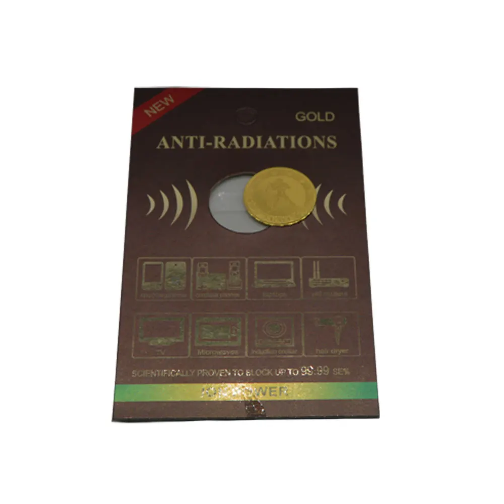 

50pcs/Lot Round Gold Anti Radiation Stickers for Phones Keep Health Block 99.99 SE% With Manual Paper Hot Selling
