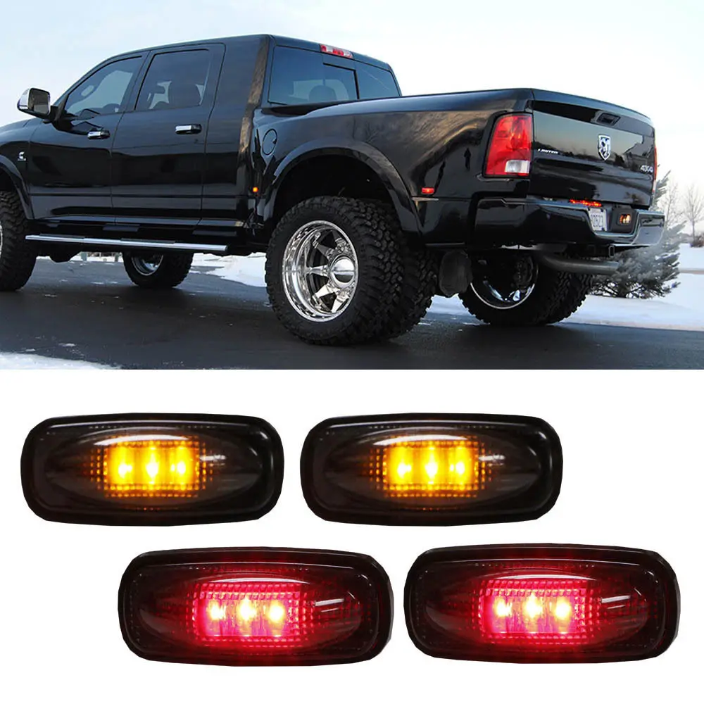 

CYAN SOIL BAY For Dodge RAM HD 4pc LED Fender Bed Side Marker Lights Smoked Lens (Amber + Red)