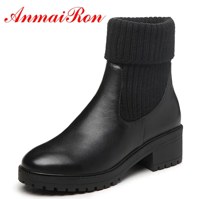 Slip Ly258 Femmes Pour Tendance Anmairon Chaussures 2018 De Bout Taille Bottes Black sur Rond 39 Bottines 34 Base wnqFY1H