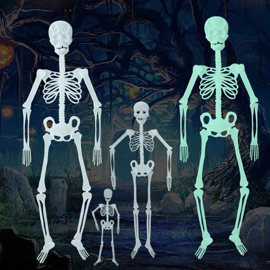 35cm Horror Luminous Movable Skull Skeleton Halloween Props Glow