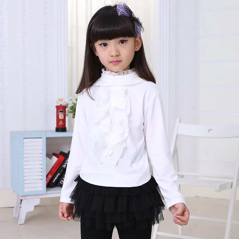 2017 Brand New Spring Autumn Girls Long Sleeve Lace Collar Cotton Lovely Girls School Princess