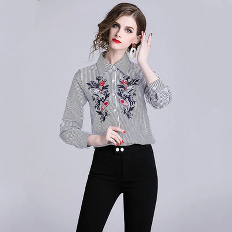 

ARiby 2019 Spring Women Shirts Chiffon Blouse Elegant Temperament Office Lady Button Print Turn-Down Collar ladies tops
