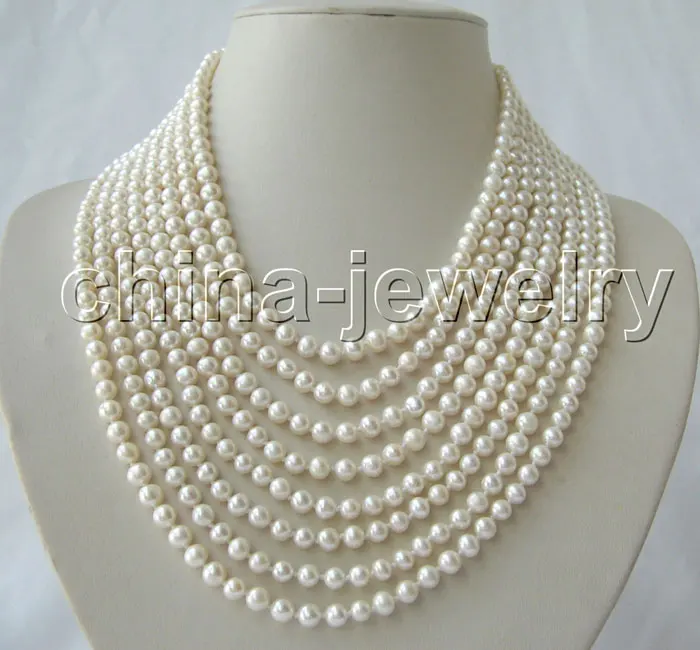 

shipping>>>> Beautiful 17-24" 8row 6mm white round freshwater pearl necklace-925 silver clasp
