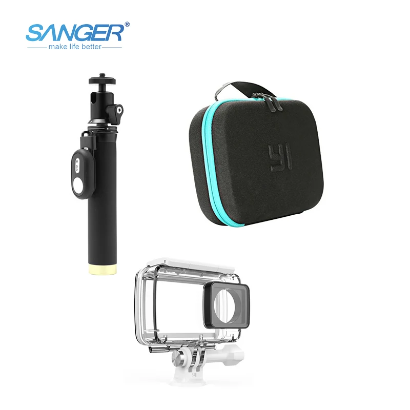 

SANGER Waterproof Case Self Stick Camera Bag Bluetooth Remote Control 3in1 kit for Xiaomi Yi 4K Action Camera Accessories