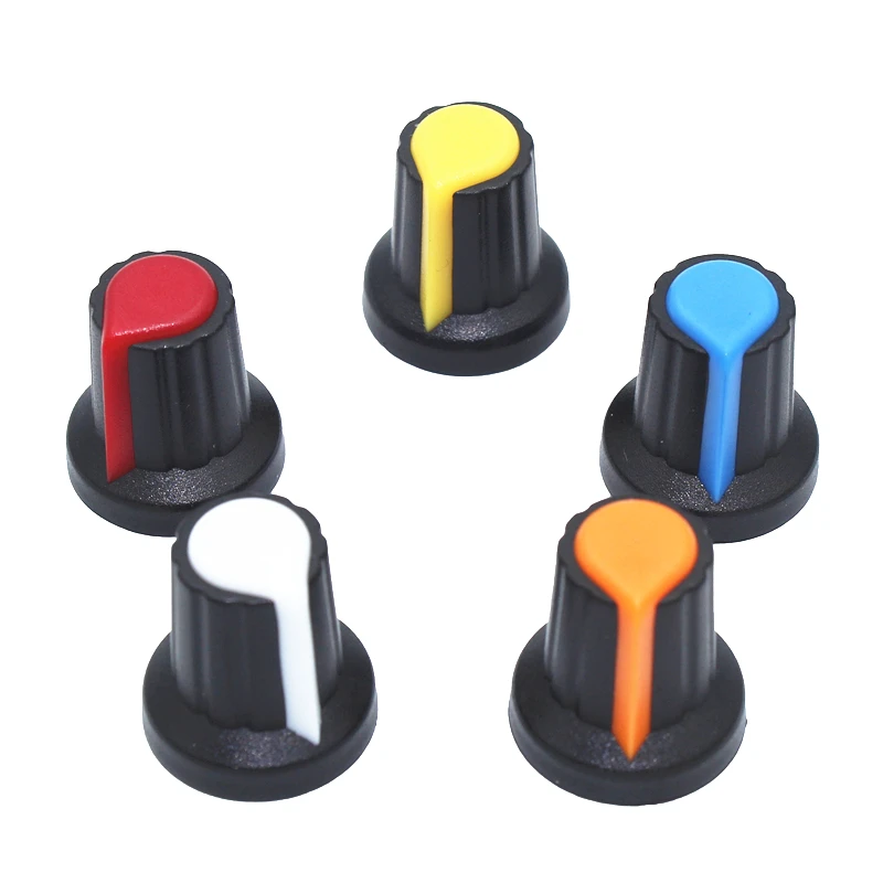 

25PCS/lot WH148 potentiometer knob cap(copper core) 15X17mm 6mm Shaft Hole AG2 Yellow Orange Blue White Red 5value*5PCS=25PCS