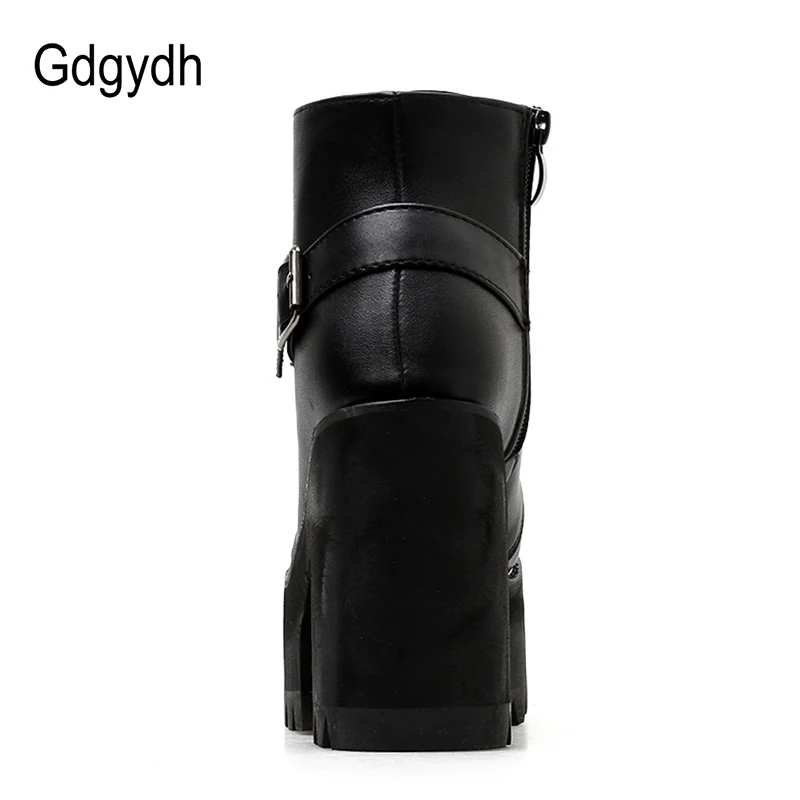US $29.39 Gdgydh Spring Black Ankle Booties Shoes Women Round Toe Platform Autumn Boots Thick High Heels Lace Up And Buckle Ladies Shoes