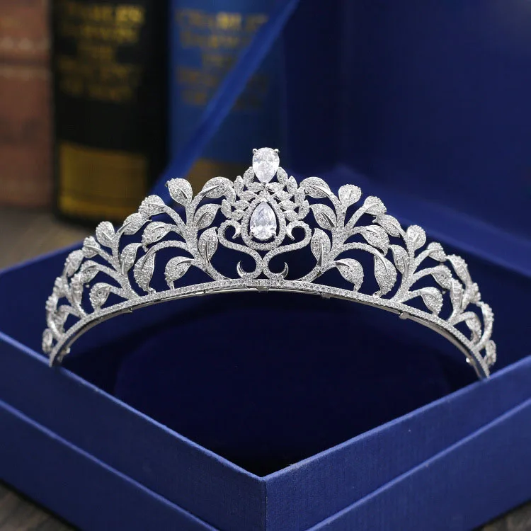

Fashion water drop Paved Crown Cubic Zircon Princess Tiaras Wedding bride banquet dinner dressing Hair Jewelry free shipping