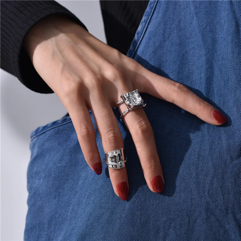 Peri'sBox, готическое серебряное кольцо из фольги, набор колец для женщин, шикарное Открытое кольцо из лавы, женские складывающиеся кольца, ювелирное изделие, необычный подарок