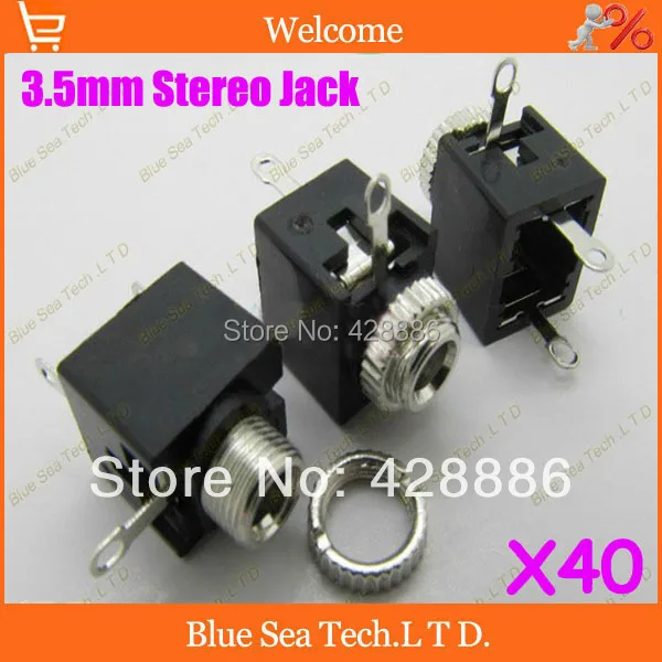 40X 3 5mm Headphones earphones Stereo Jack Socket Switch With nut PCB Panel Mount Chassis Free Shipping