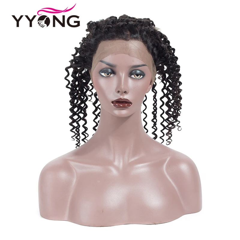

YYong Hair Brazilian Kinky Curly 360 Lace Frontal Closure Natural Black Free/Middle/Three Part Remy 100% Human Hair