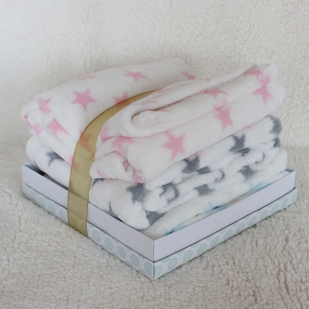 Free shipping Gift set soft and warm Printed Stars 3 Colors baby Throw Baby Wrap Box--28&quotx40" | Дом и сад