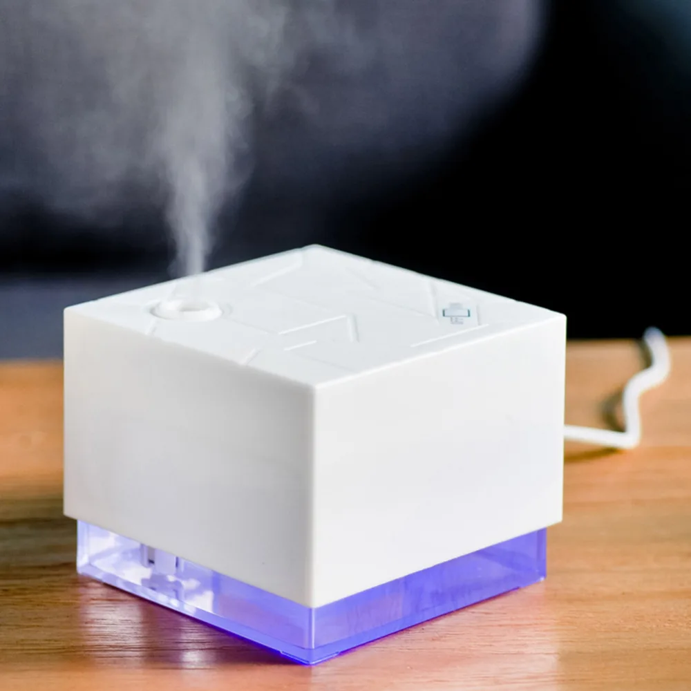 

300ml Water Cube Shape Ultrasonic Humidifier LED Blue Light USB Air Humidifier Essential Oil Aroma Diffuser Mist Maker