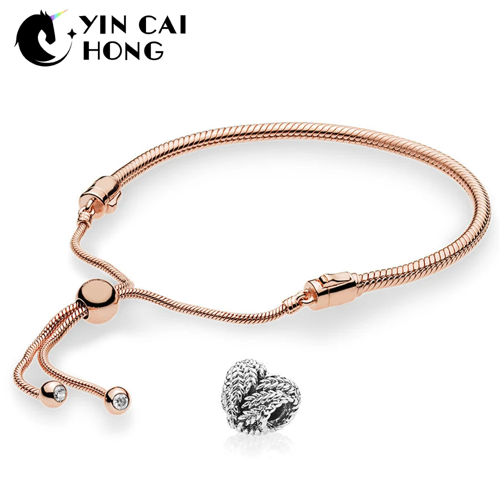 

YCH 100% 925 Sterling Silver New Icon of Nature Rose Sliding Armband Rose MOMENTS Sliding Bracelet Set 587125CZ 797618