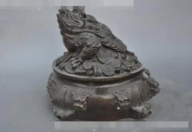 

S6444 7"China Feng Shui Bronze copper wealth Golden Toad Bufo beast head lucky statue D0318