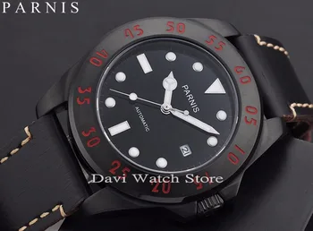 

Parnis 43mm stainless steel black case dial band mechanical steel automatic sapphire Mens Watch