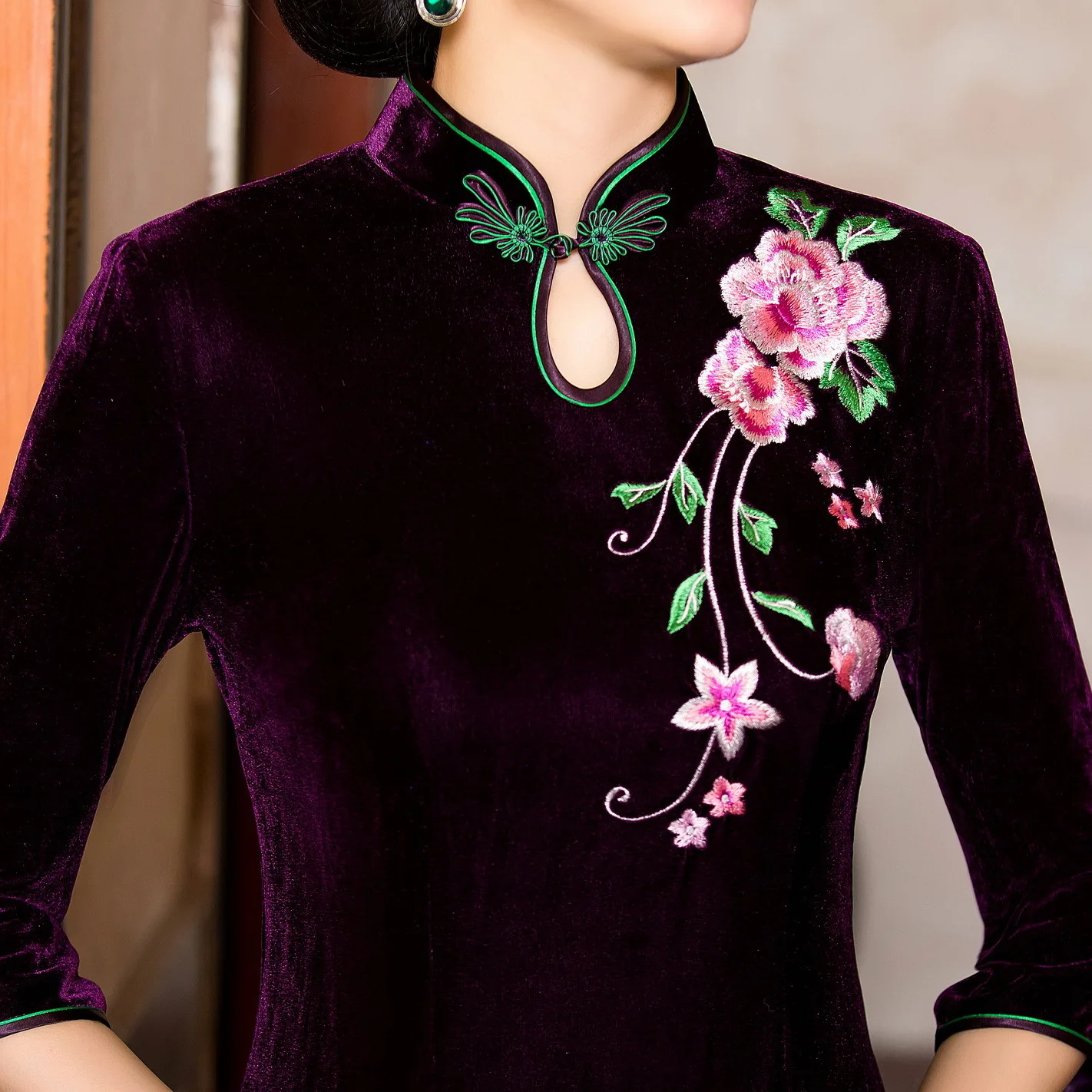 Королевский синий cheongsam размера плюс велюровые платья велюровые вельветовые debardeur китайское традиционное длинное платье cheongsam восточные узоры