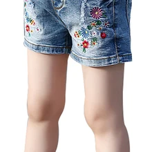 New Kid Child Girl Elastic Waist Pockets Summer Denim Jeans Pants Shorts