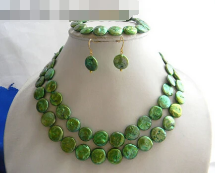 

free shipping 12540 Green Coin Freshwater Pearl Necklace Bracelet Earring Set